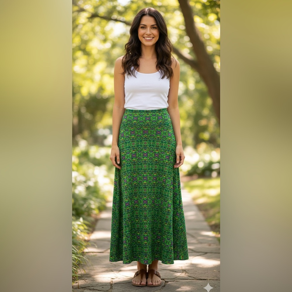 NWT LuLaRoe Boho Aztec Print Maxi Skirt Size XS Green - Picture 2 of 10